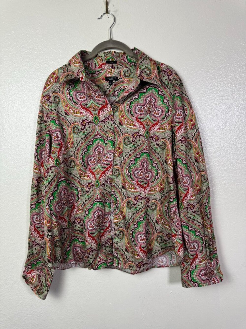 Talbots Womens Long Sleeve Paisley Print Button Up Shirt Size 16 Stretch Western